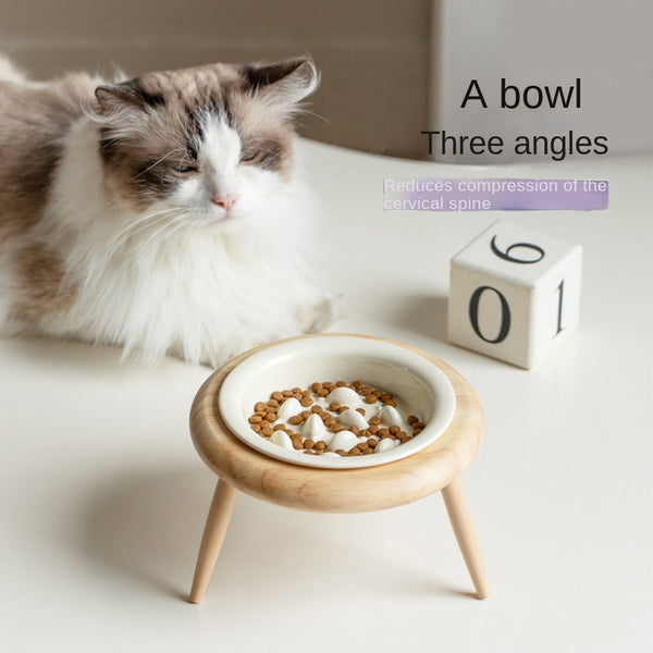 Ceramic Slow Feeding Elevated Cat Bowl Neck Support.