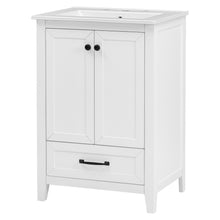 24 Inch White Bathroom Vanity with Ceramic Sink – 1 Drawer & Double Door Cabinet