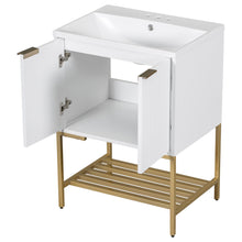 24 Inch White Bathroom Vanity with Ceramic Sink – 2 Door Cabinet & Open Shelf