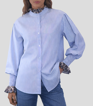 Women’s Leopard Print Lace Trim Striped Shirt – Casual Long Sleeve Cotton Blouse