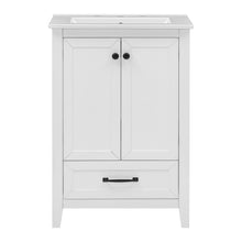 24 Inch White Bathroom Vanity with Ceramic Sink – 1 Drawer & Double Door Cabinet