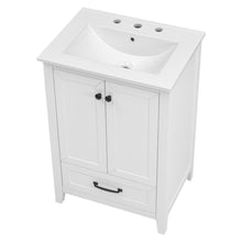 24 Inch White Bathroom Vanity with Ceramic Sink – 1 Drawer & Double Door Cabinet