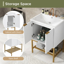 24 Inch White Bathroom Vanity with Ceramic Sink – 2 Door Cabinet & Open Shelf