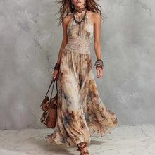 French Vintage Painted Floral Backless Strapless Summer Beach Vacation Long Dress