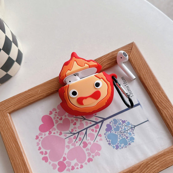 Cartoon 3D Fire Devil AirPods Case – Soft Silicone Protective Cover