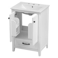 24 Inch White Bathroom Vanity with Ceramic Sink – 1 Drawer & Double Door Cabinet