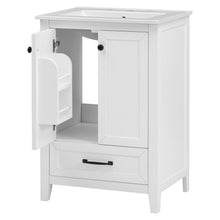 24 Inch White Bathroom Vanity with Ceramic Sink – 1 Drawer & Double Door Cabinet
