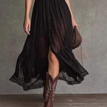 Cropped V-Neck Shirt Dress with Ruffled Hem and Side Slit, Dark Chic Style, Body-Con Fit, Long Skirt