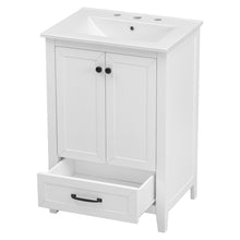 24 Inch White Bathroom Vanity with Ceramic Sink – 1 Drawer & Double Door Cabinet