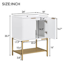 24 Inch White Bathroom Vanity with Ceramic Sink – 2 Door Cabinet & Open Shelf
