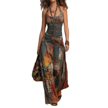 French Oil Painting Print Vintage Off-Shoulder Sexy Jumpsuit for Women Summer