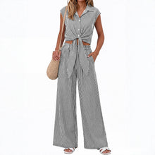 Spring Summer Women Striped Buttoned