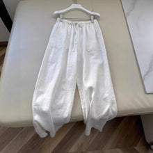 White Linen Cotton Women's Summer Lightweight Relaxed Drapey Casual Straight Leg Floor-Length Pants Wide Leg Linen Pants