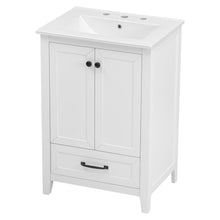 24 Inch White Bathroom Vanity with Ceramic Sink – 1 Drawer & Double Door Cabinet
