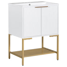24 Inch White Bathroom Vanity with Ceramic Sink – 2 Door Cabinet & Open Shelf