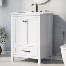 24 Inch White Bathroom Vanity with Ceramic Sink – 1 Drawer & Double Door Cabinet