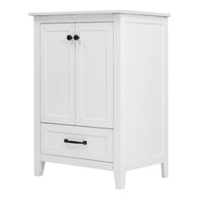 24 Inch White Bathroom Vanity with Ceramic Sink – 1 Drawer & Double Door Cabinet