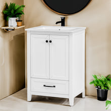 24 Inch White Bathroom Vanity with Ceramic Sink – 1 Drawer & Double Door Cabinet