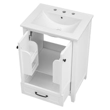 24 Inch White Bathroom Vanity with Ceramic Sink – 1 Drawer & Double Door Cabinet