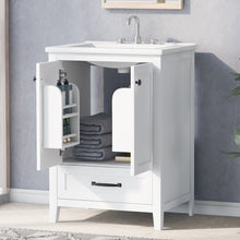 24 Inch White Bathroom Vanity with Ceramic Sink – 1 Drawer & Double Door Cabinet