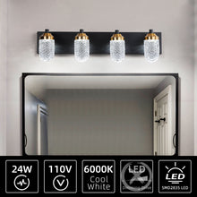 Modern Black LED Vanity Light – Clear Glass Bathroom Wall Light Fixture