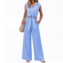 Spring Summer Women Striped Buttoned
