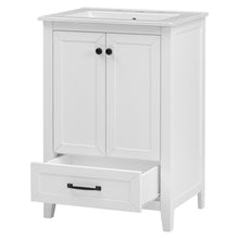 24 Inch White Bathroom Vanity with Ceramic Sink – 1 Drawer & Double Door Cabinet