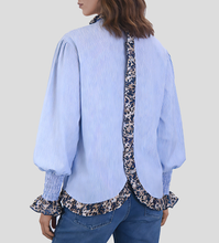 Women’s Leopard Print Lace Trim Striped Shirt – Casual Long Sleeve Cotton Blouse