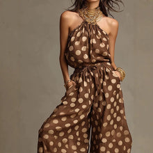 New  Polka Dot Halter Neck Women's Summer Bohemian Vacation Casual Beach Loose Wide-leg Jumpsuit