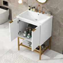 24 Inch White Bathroom Vanity with Ceramic Sink – 2 Door Cabinet & Open Shelf