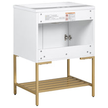 24 Inch White Bathroom Vanity with Ceramic Sink – 2 Door Cabinet & Open Shelf