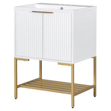 24 Inch White Bathroom Vanity with Ceramic Sink – 2 Door Cabinet & Open Shelf