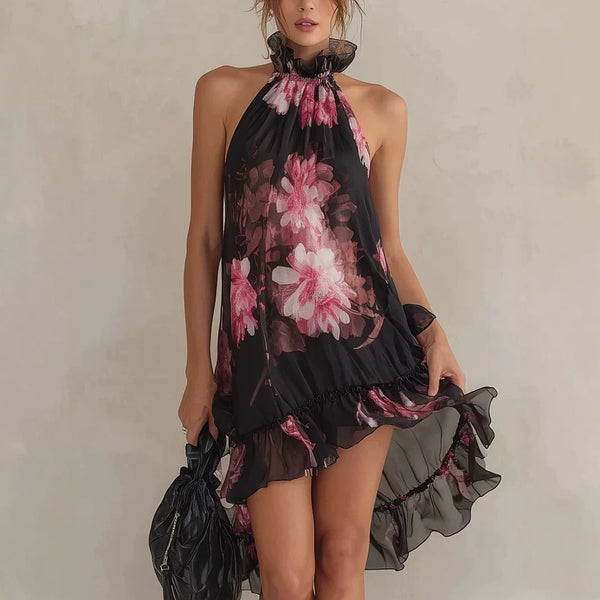 Chiffon Printed Off- Shoulder