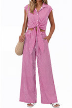 Spring Summer Women Striped Buttoned