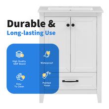 24 Inch White Bathroom Vanity with Ceramic Sink – 1 Drawer & Double Door Cabinet
