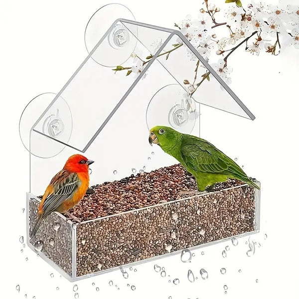 Window Bird Feeder, Triangular House-Shaped Plastic Acrylic Bird Feeder, Acrylic Pet Bird Feeder