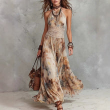 French Vintage Painted Floral Backless Strapless Summer Beach Vacation Long Dress
