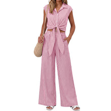 Spring Summer Women Striped Buttoned