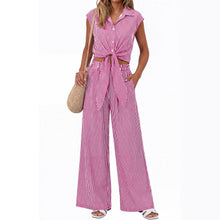 Spring Summer Women Striped Buttoned