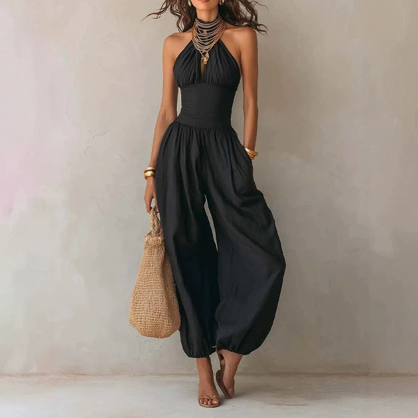 Slimme, het lichaam verbergende, comfortabele, casual, sexy reishalterhalsjumpsuit