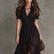 Cropped V-Neck Shirt Dress with Ruffled Hem and Side Slit, Dark Chic Style, Body-Con Fit, Long Skirt