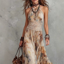 French Vintage Painted Floral Backless Strapless Summer Beach Vacation Long Dress