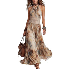 French Vintage Painted Floral Backless Strapless Summer Beach Vacation Long Dress