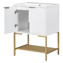 24 Inch White Bathroom Vanity with Ceramic Sink – 2 Door Cabinet & Open Shelf