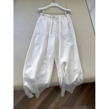 White Linen Cotton Women's Summer Lightweight Relaxed Drapey Casual Straight Leg Floor-Length Pants Wide Leg Linen Pants