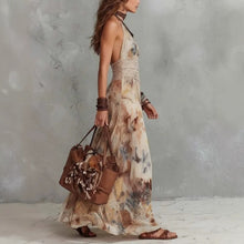 French Vintage Painted Floral Backless Strapless Summer Beach Vacation Long Dress