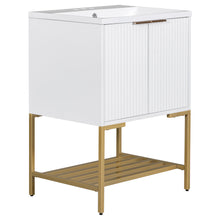 24 Inch White Bathroom Vanity with Ceramic Sink – 2 Door Cabinet & Open Shelf