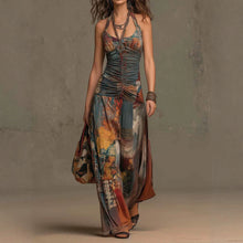 French Oil Painting Print Vintage Off-Shoulder Sexy Jumpsuit for Women Summer