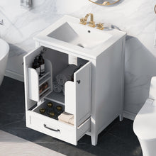 24 Inch White Bathroom Vanity with Ceramic Sink – 1 Drawer & Double Door Cabinet