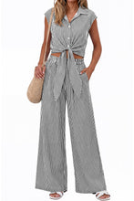 Spring Summer Women Striped Buttoned